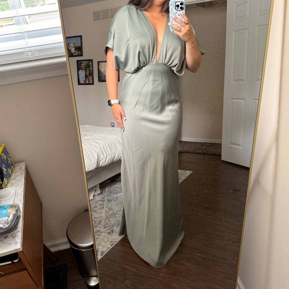 BHLDN Green Plunge Neck Dolman Sleeve Gown